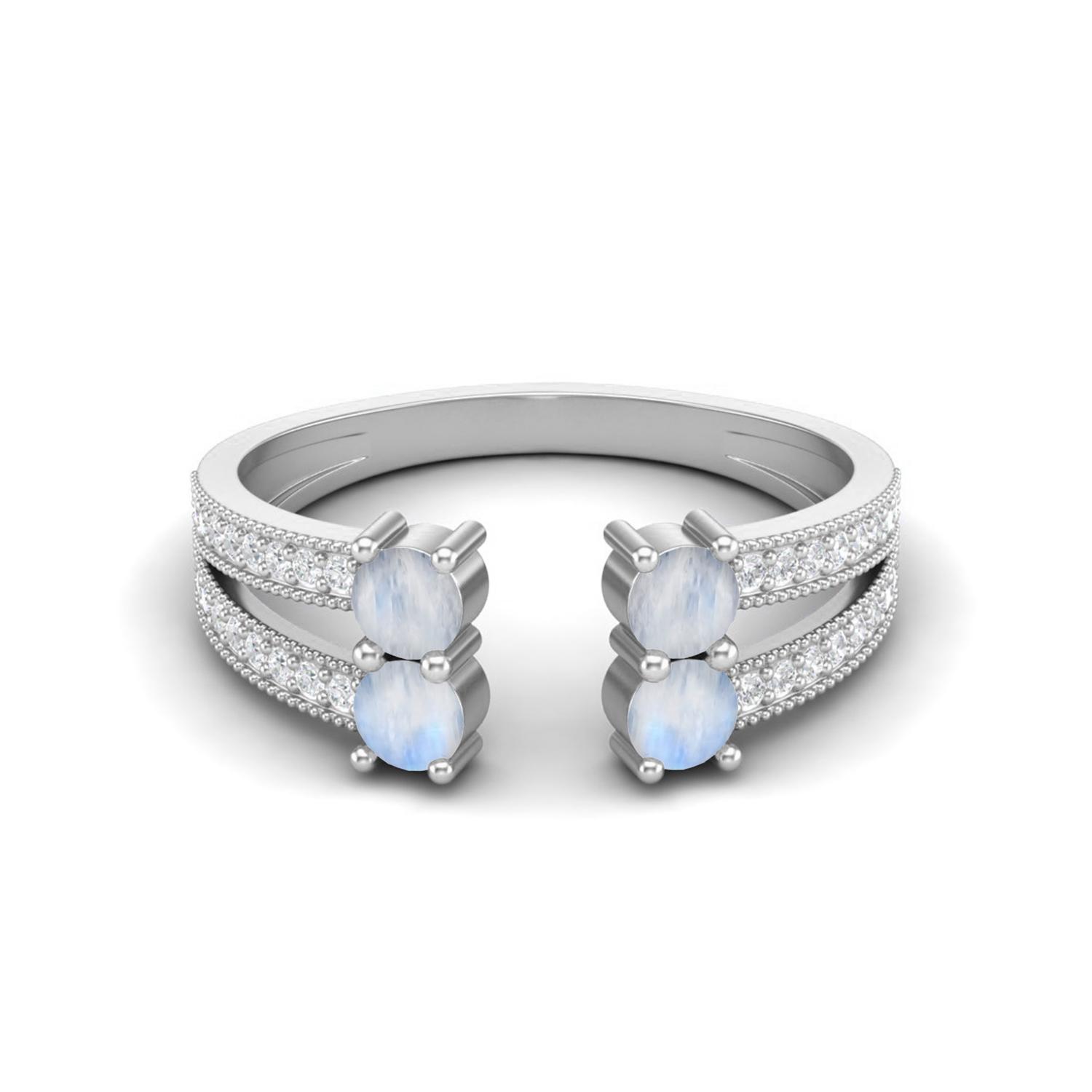 1.04 Cts Moonstone Front Open 925 Sterling Silver Split Shank Engagement Women Rings 5 белый