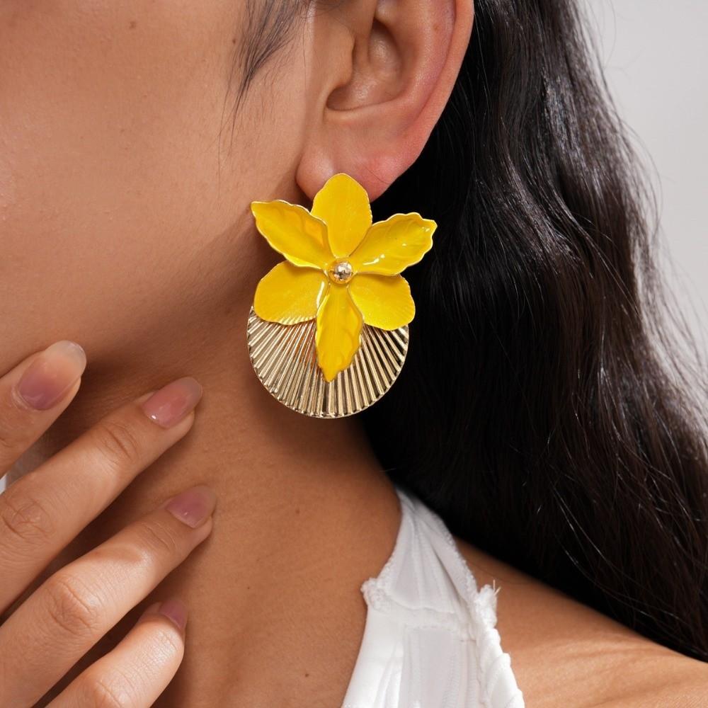 Shell Shape Orchid Flower Shell Earrings Oil Drip Ear Pendant Floral Ear Studs Festival