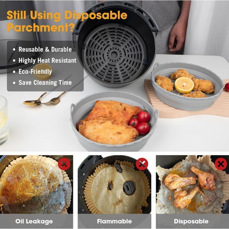 2Pcs Silicone Mould for Hot Air Fryer Foldable Air Fryer Silicone Pots Reusable Non-Stick Air Fryer Silicone Mould