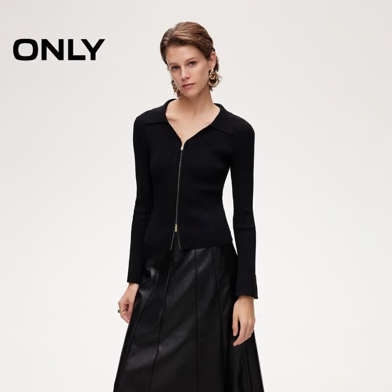 ONLY Women s Ribbed V-Neck Two-Way Zip Knit Cardigan S