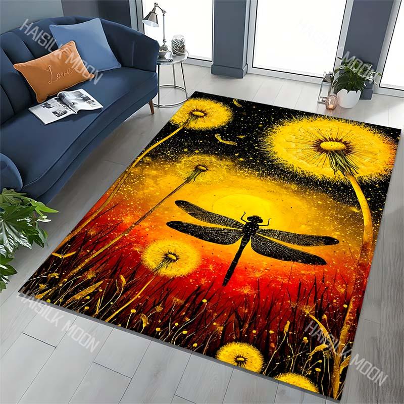 Dandelions and Dragonflies Carpet for Living Room Bedroom Bedside Floor Mat Cloakroom Kids Activity Area Rugs Home Decor