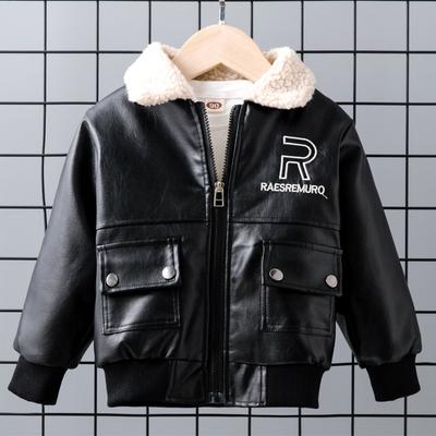 Jungen-Plüsch-verdickter Ledermantel, Kinder-Herbst- und Winter-Lederjacke, hübscher Mantel