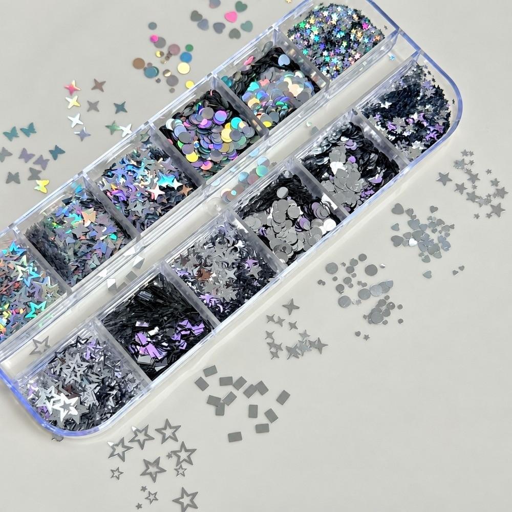 12 Grids Nail Art Glitter Set Polka Dots Nail Charms Decorations Nail Decoration