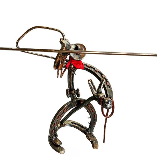 Metal Cowboy Desk Sculpture Rustic Western Cowboy Riding Horse Iron