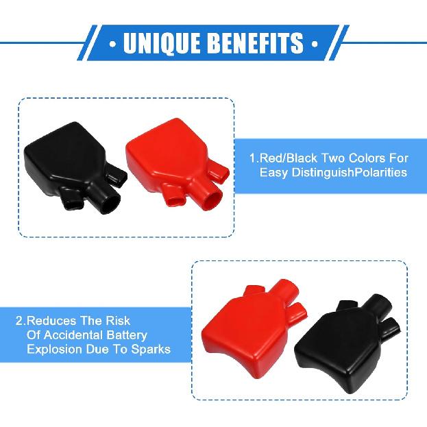 1 Pair Battery Terminal Insulation Covers, 16mm 0.63" 12mm 0.47" ID Car Battery Post Cap Universal for Motorcycle Truck Marine Durable PVC Red Black