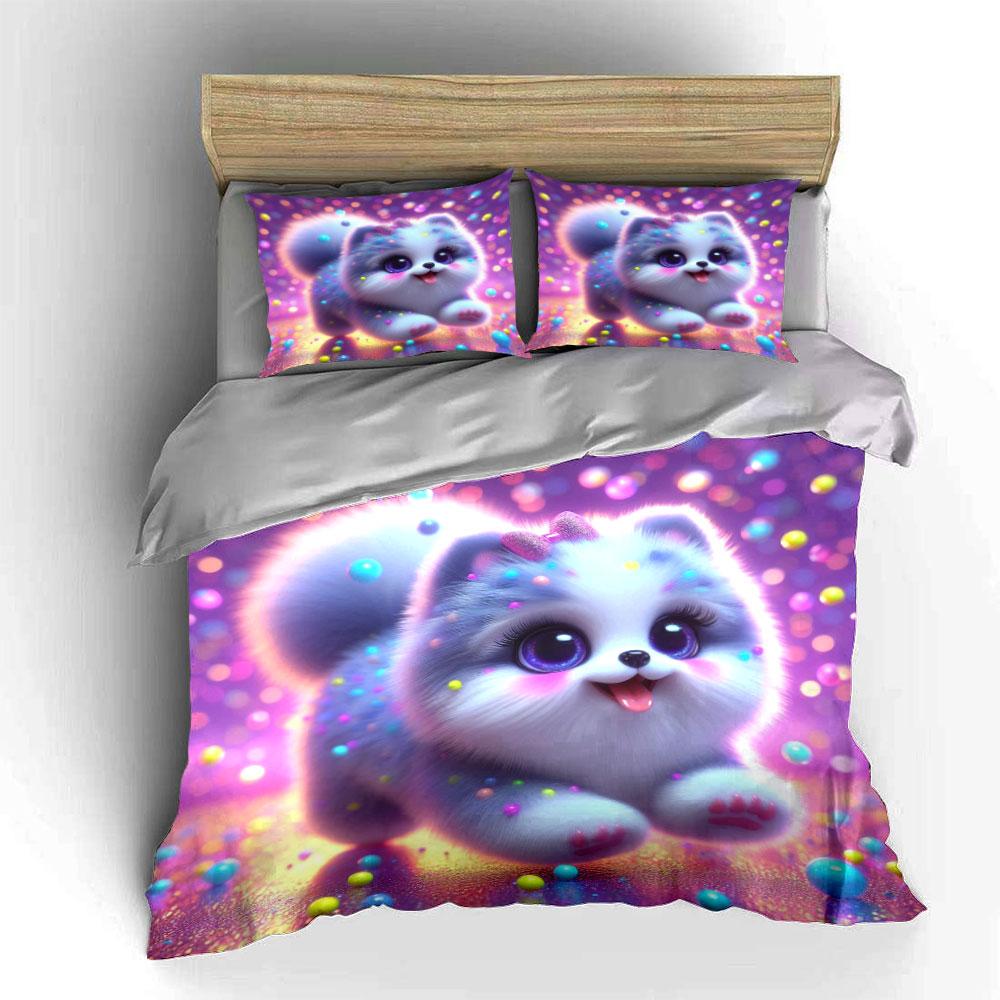 Cute And Dreamy Puppy With Colorful Lights Printed Duvet Cover Set1 Duvet Cover+2 Pillowcasemulti Size Bedroom Bedding Decor