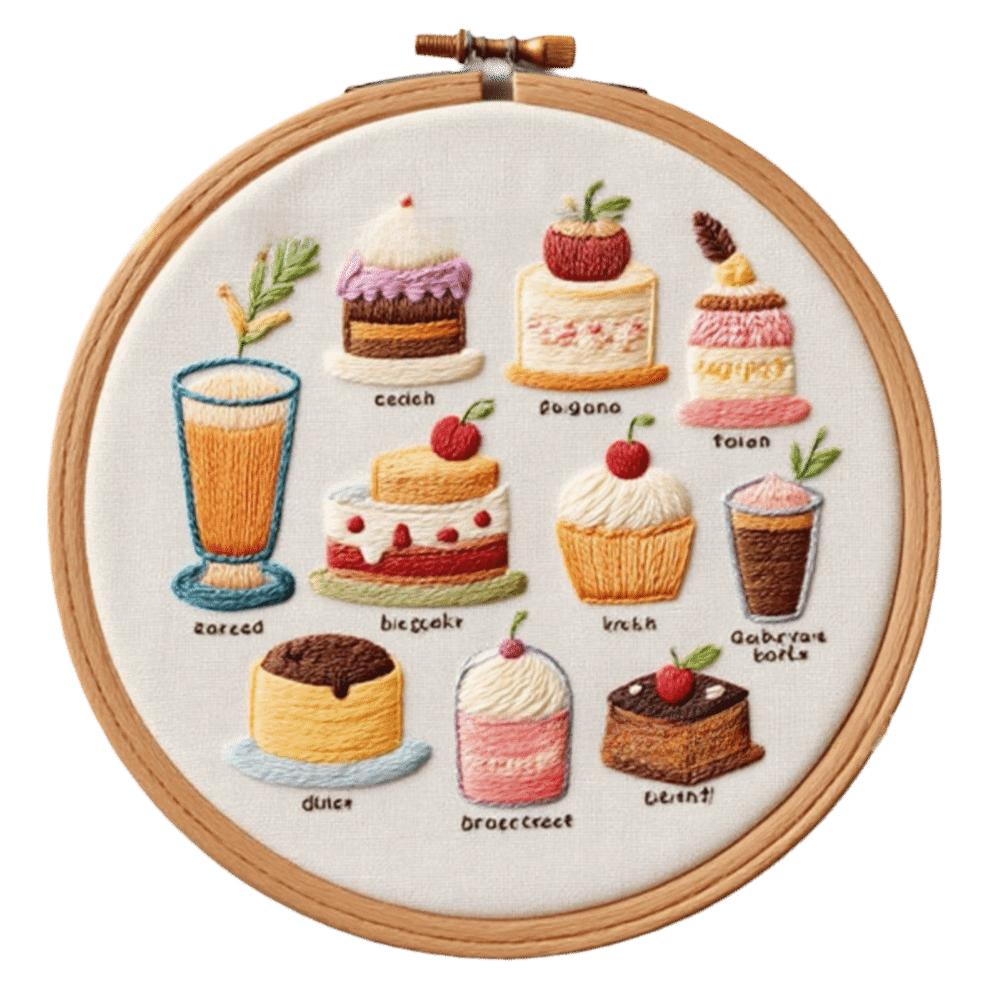 Dessert Bread Dessert Cake Embroidery Kit DIY Thread Needle Stamped Cross Stitch with EN Instructions Stamped Cloth