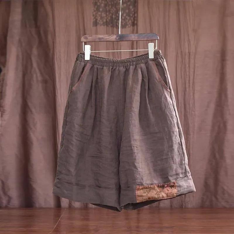 Shorts d'été rétro imprimés décontractés pour femmes, patchwork, amples, shorts de sport