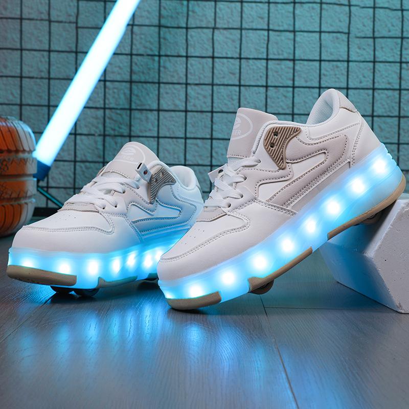29-40 Zapatos Deportivos Planos Desmontables de Cuatro Ruedas para Niños Zapatos Deportivos Luminosos LED Recargables Patines de Cuatro Ruedas