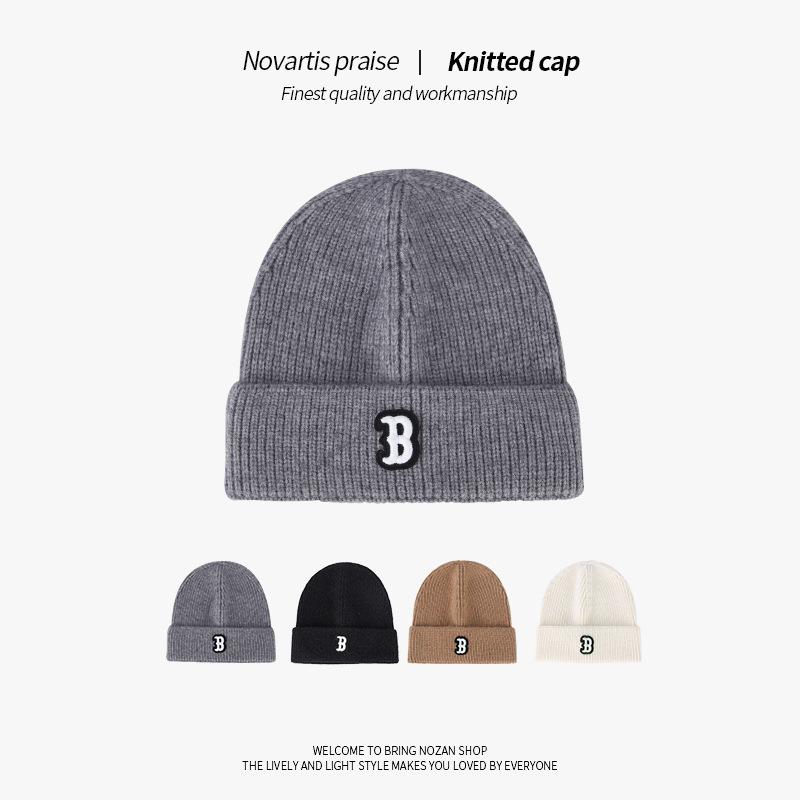 Ear Protection Woolen Hat Korean Style Personalized Three Dimensional Embroidered B Letter Cold Hat Warm and Versatile Knitted Hat