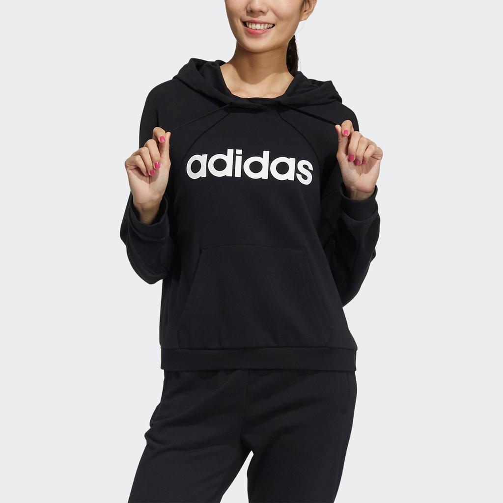 Adidas Neo W Ce Linear Hdy Logo Print Sports Hoodie American Vintage Sweatshirt Women hoodies Black GP7117