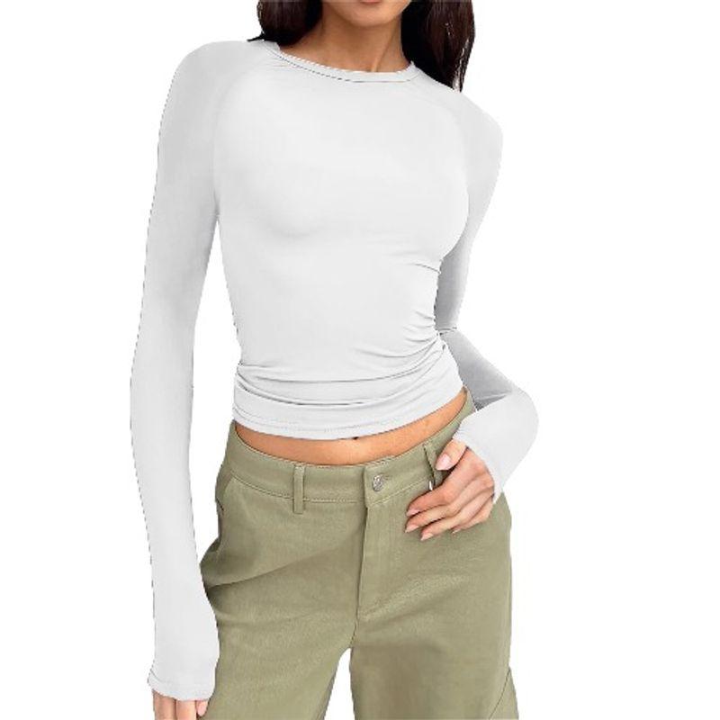 Spring & Fall New Arrival Cross-Border Fashion Round Neck Tight Casual and Comfortable Raglan Long Sleeves T-shirt Pure Color Silm Pullover Base