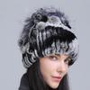 Winter Women's Warm Fashion Thick Wool Hat Rex Rabbit Fur Hat Knitted with Side Flower Hat