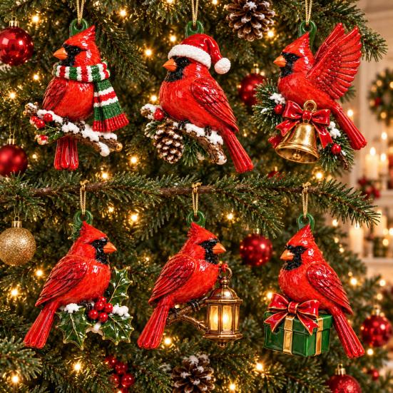Christmas Tree Hanging Decorations Red Bird Ornament, Acrylic Decor for Holiday Gift Friends Holiday, Festive Pendant Home Party Fireplace, Lovers