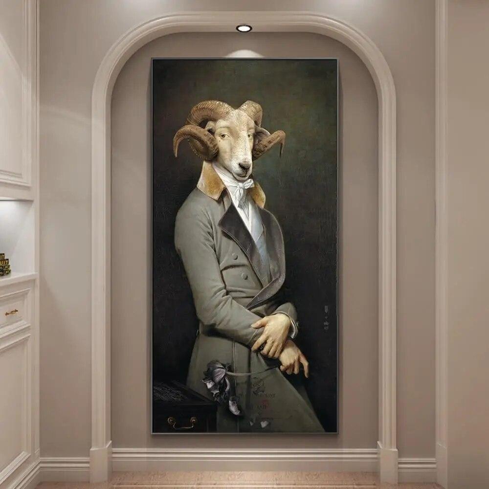 Plakát a obrazy Gentleman Koza v obleku Vintage Legrační zvíře Pan a paní Deer Obraz na plátně Do obývacího pokoje Domácí nástěnná dekorace Bez rámu