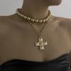 Tooxika Exaggerated Metal With Diamonds Cross Pendant Necklace Set Retro Literary Light Luxury Collarbone Chain