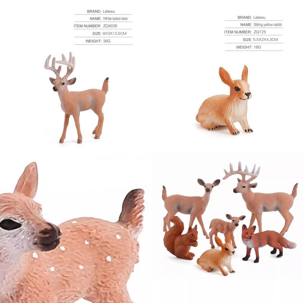 Hand-painted Simulation Of Animal Reindeer Squirrel Red Fox Model Set For Collectors