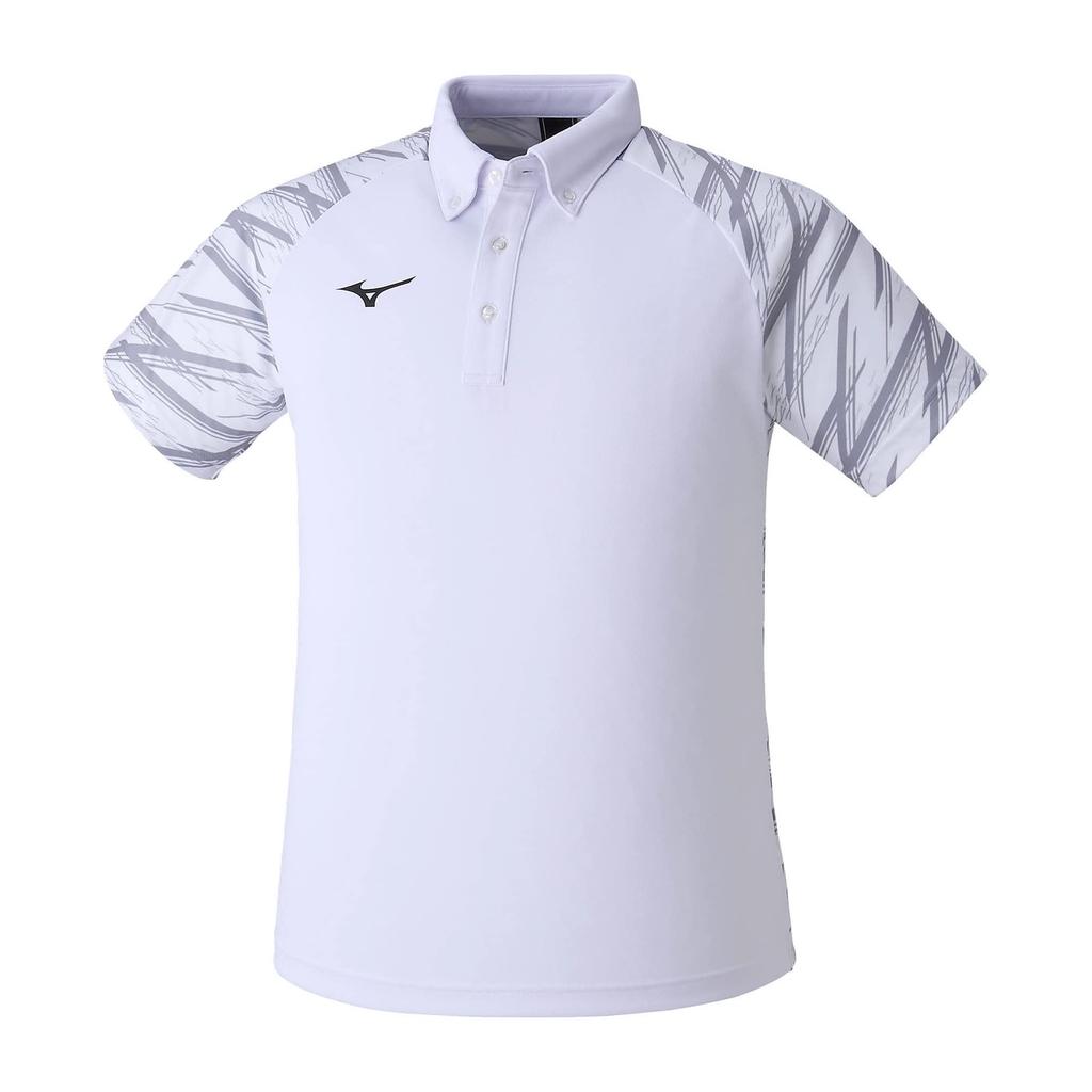 Mizuno Swimming Polo with Japan Size L Shirt, Unisex, Logo, N2JC2056, 70 White/Gray,