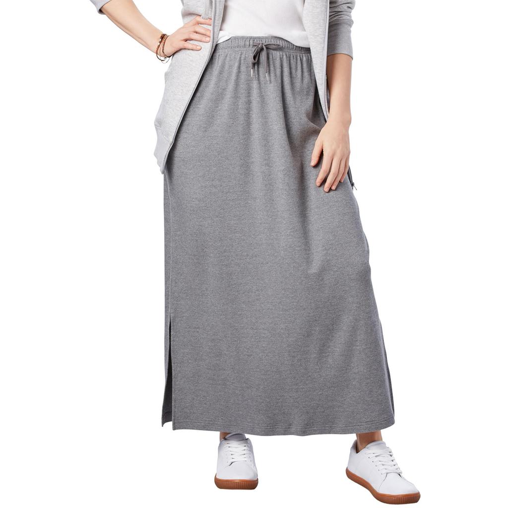 Womens Casual Maxi Skirts High Waist Trendy Drawstring Side Slit Skirts With Pockets