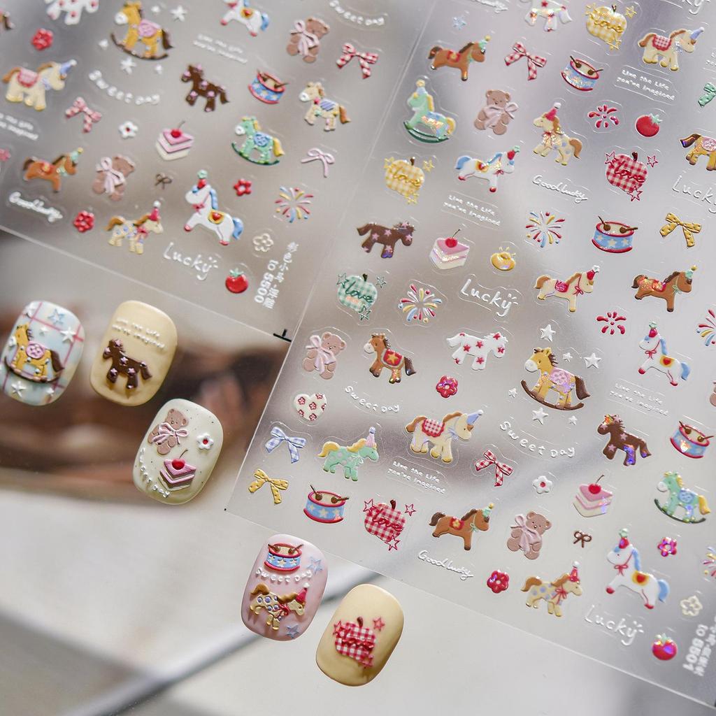 Japanese Cute Colorful 3D Pony Nail Art Stickers - Embossed DIY Wearable Decor
