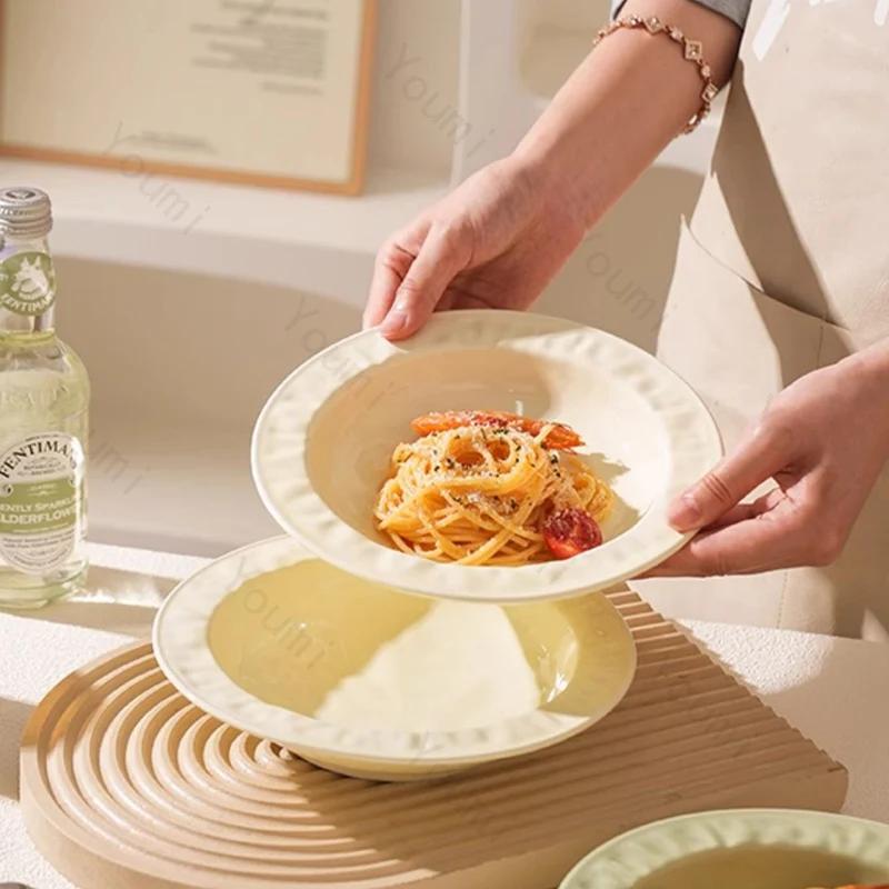 High End Circular Ceramic Plates Luxury Restaurant Salad Dessert Plate Delicious Dishes Pasta Dining Plate Exquisite Tableware