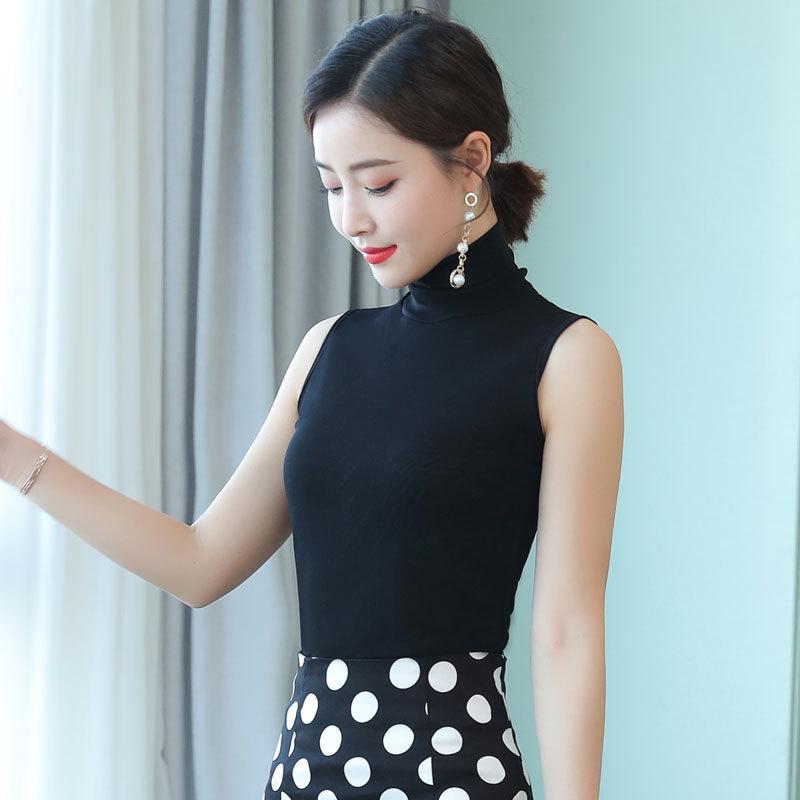 2021 Women's Black High Neck Spaghetti Strap Sleeveless Top