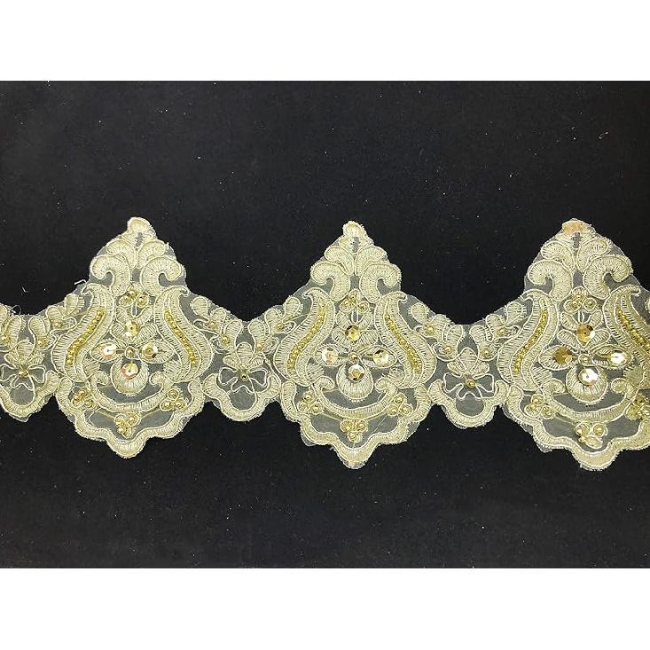 

Кружевная тесьма с вышивкой, ширина 13 см, волнистый узор из бусин, неэластичная, для штор, скатертей, чехлов, свадебного DIY, одежды/аксессуаров.(3 ярда в одной упаковке) золотой