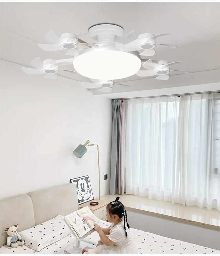 LED Fan Light E27 Base: Silent, Multi-Functional 5-Head Drone Model for Living Room & Bedroom