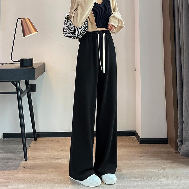 145cm Petite Women's Autumn 2025 Drawstring Wide-Leg Straight Pants - Loose, Slimming Fit