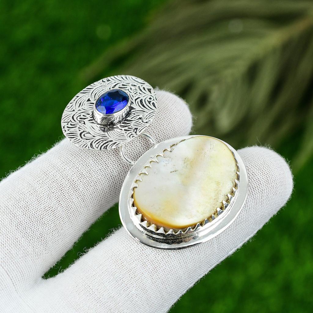 Anniversary Gift For Her Natural Mother Of Pearl Gemstone Pendant 925 Silver