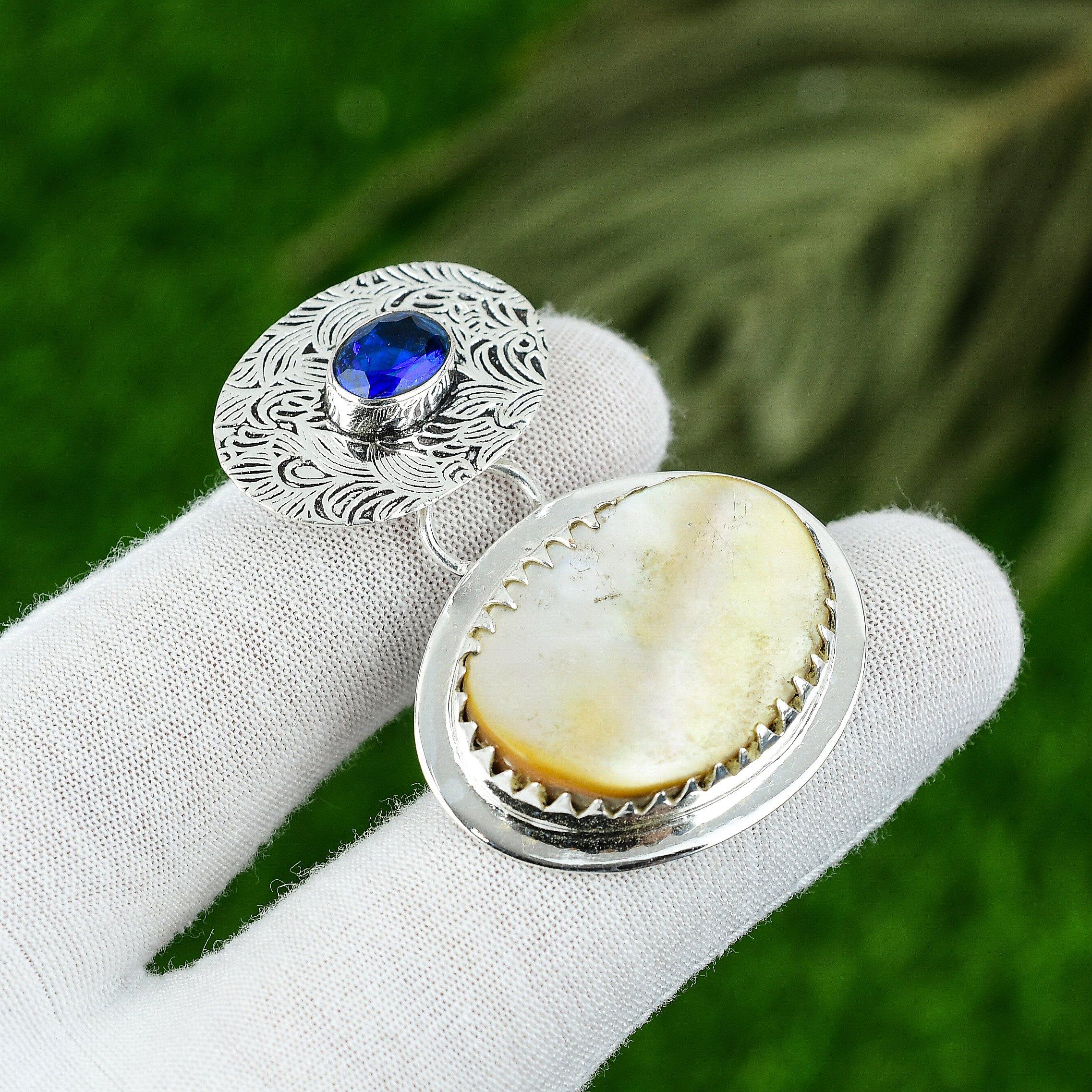 

Anniversary Gift For Her Natural Mother Of Pearl Gemstone Pendant 925 Silver