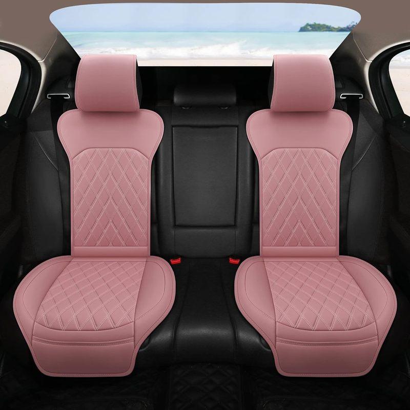 Universal Front Leather Car Seat Covers Pink 2 Pcs, Anti-Slip Waterproof Auto Driver Cushions Fit SUV Pickup Van Sedan