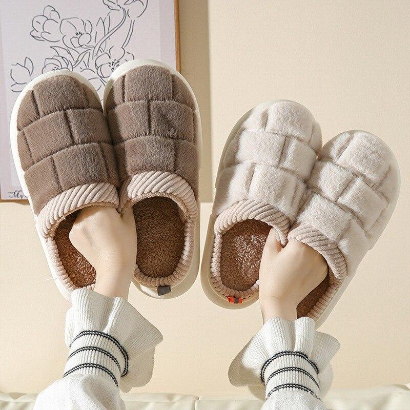 Winter Warm Cotton Slippers Thick Soft Sole Slippers Men Women Indoor Floor Flat Home Non-slip Shoes Flip Flops Couple Slippers