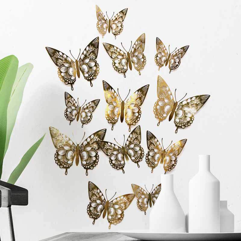 12 Pieces Colorful Butterfly Wall Stickers Set 10 Colors Hollow Cut Out DIY Pearl Paper Simulation Decor for Home Room