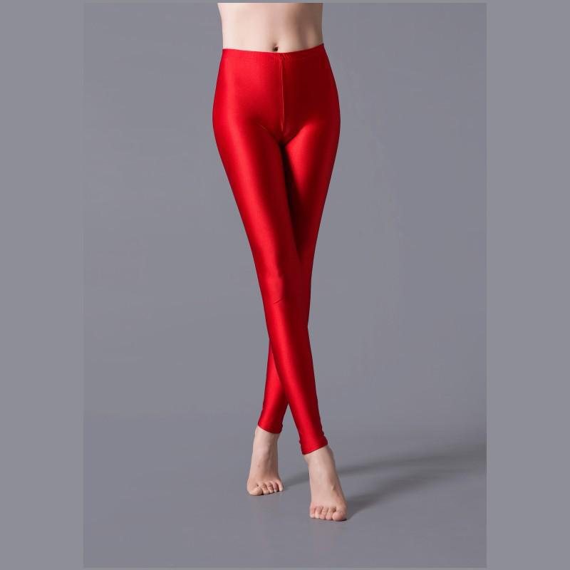 Glossy Fluorescent Leggings: Smooth, Solid Color Dance Performance Pants
