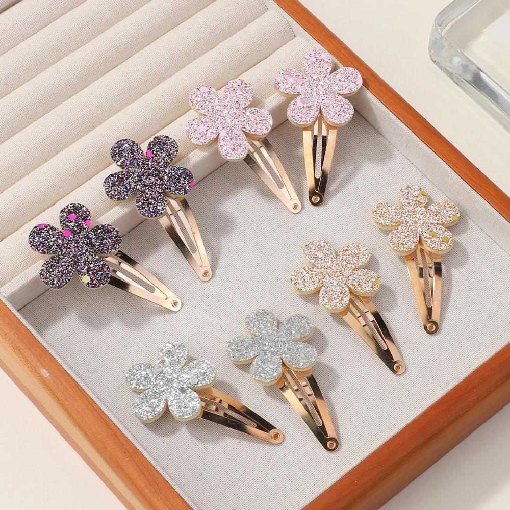 8 Stück Glitzer Regenbogen Blume Haarspangen Hase BB Mode Handgefertigte Haarnadeln für Süße Mädchen Haarspangen Kopfschmuck Haarschmuck