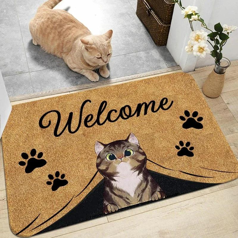 

Tapis de bienvenue à motif de chat, 1 pièce, résistant à la saleté, pour intérieur et extérieur, lavable, décoration de maison, chambre à co 40x60cm