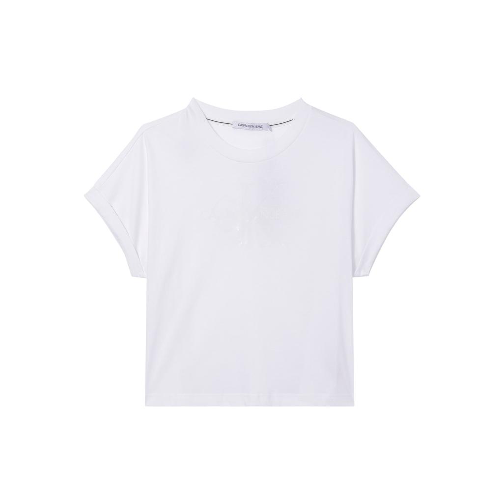 Calvin Klein Fashion Glossy Printed Breathable Cotton Short Sleeve T-Shirt Women tops White ZW01735-YAF