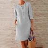 Women Dress Solid Color Pockets Summer Round Neck Long Sleeve Buttons Dress for Dating
