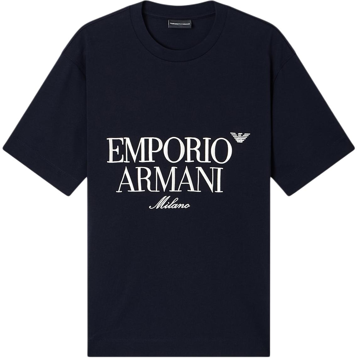

Emporio Armani Осінь/Зима 2025 Бавовняна футболка з коротким рукавом та круглим вирізом з вишитим логотипом Чоловічі топи EM005359-AF13715-UB118 XL