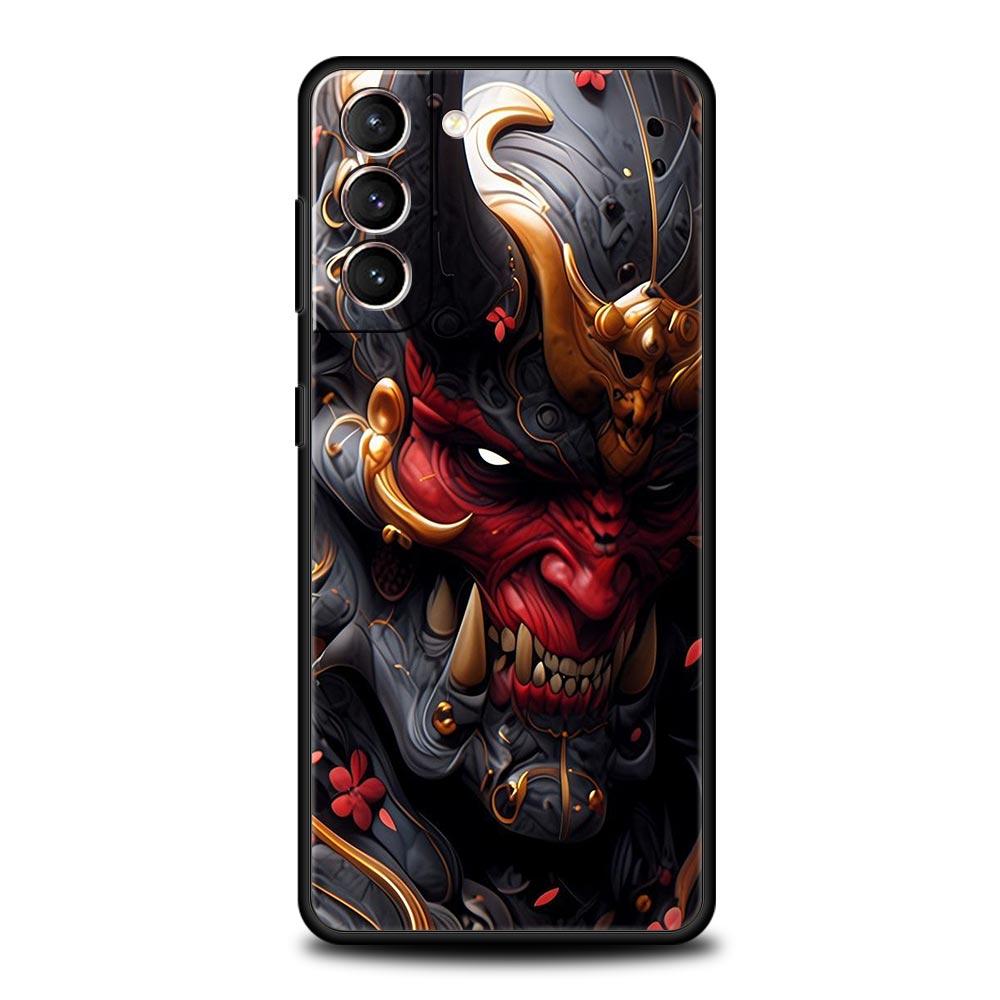 Japan Samurai Oni Mask Phone Case For Samsung Galaxy S26 Ultra S25 Plus S24 FE S23 S22 5G S21 S20 Cover Black Soft