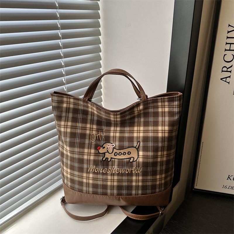 Plaid Retro Commuter Backpack Bag Women'S Autumn Shoulder Underarm Bag Versatile Large-Capacity Tote Bag