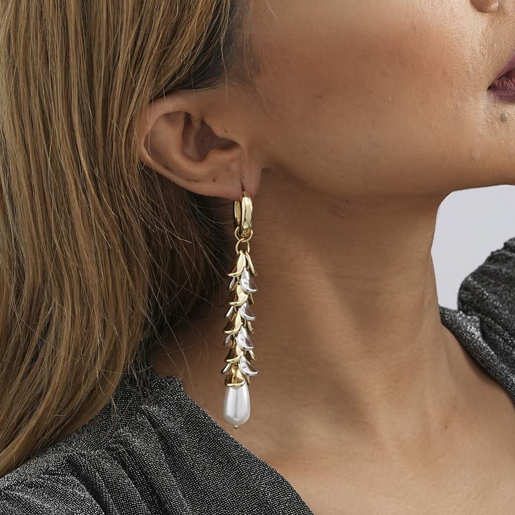 Stylish Gold-plated Asymmetric Earrings With Faux Pearl For Women Street Style