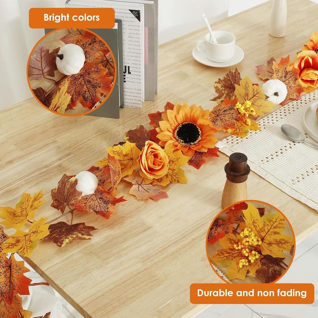 Ghirlandă de Arțari de Toamnă Frunze Dovleac cu Fructe de Pădure, 2M/6.5FT Viță de Vie Agățătoare cu Frunziș Artificial de Toamnă pentru Casă, Ziua Recunoștinței, Halloween