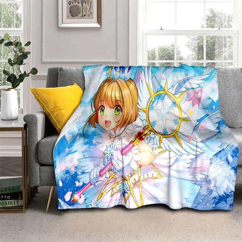 Sakura 3D Cute Card Captor Anime Cartoon Blanket,Soft Throw Blanket for Home Bedroom Bed Sofa Picnic Office Cover Blanket Kids