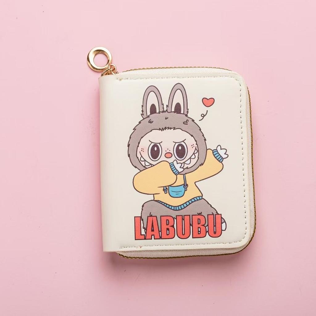 Labubu Small Wallet Girly Short Cute Folding Card Holder Student Small ID Wallet Coin Purse