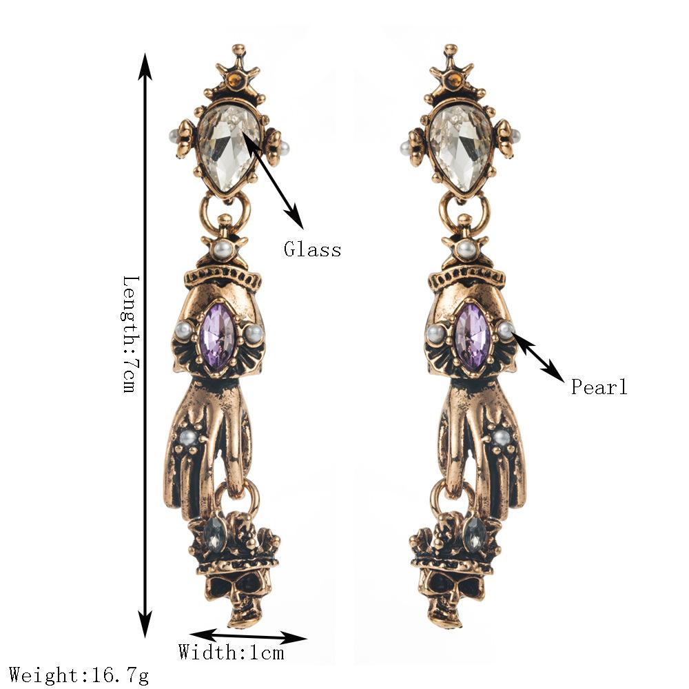 Medieval Niche Design Ghost Hand Pendant Vintage High-end Skull Head Earrings Creative Exaggerated Silver Needle Earrings