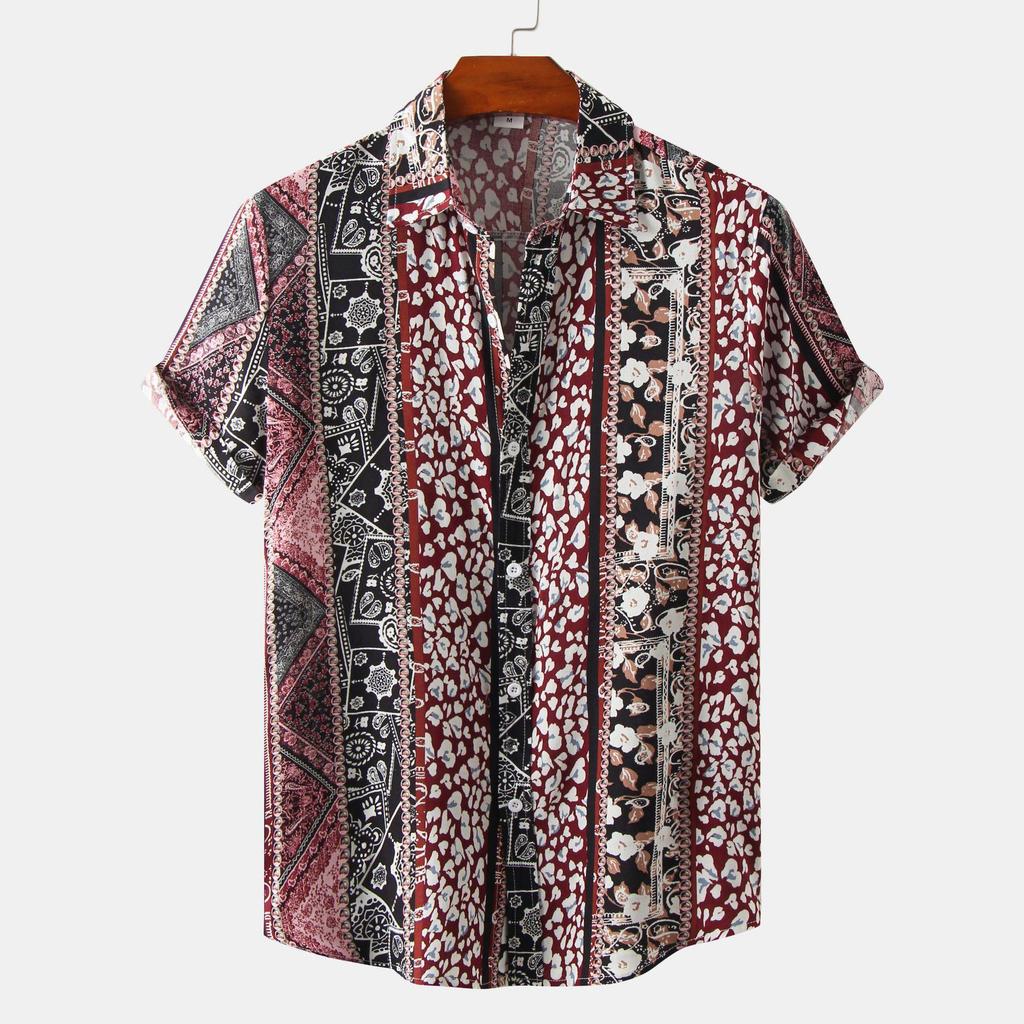 2026 Summer Men's Short Sleeve Floral Shirt - European and American Style