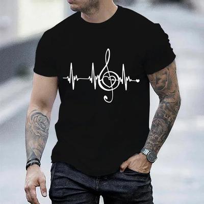 Tricouri negre pentru bărbați, mâneci scurte, tricouri de vară supradimensionate, notă muzicală, bătăi de inimă, tricouri amuzante pentru bărbați, design muzical, tee topuri