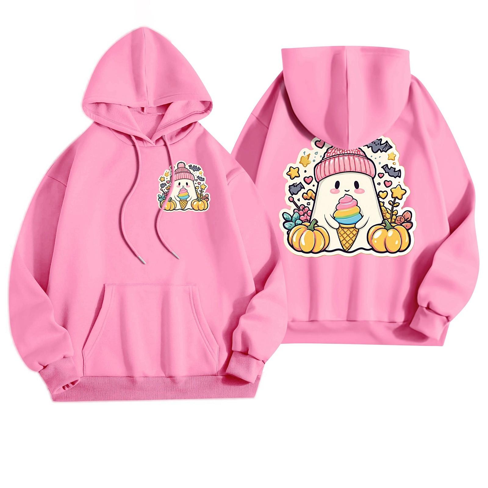 

Women s Casual Fashion Halloween Printed Leisure Hooded Sweatshirt With Pockets M рожевий